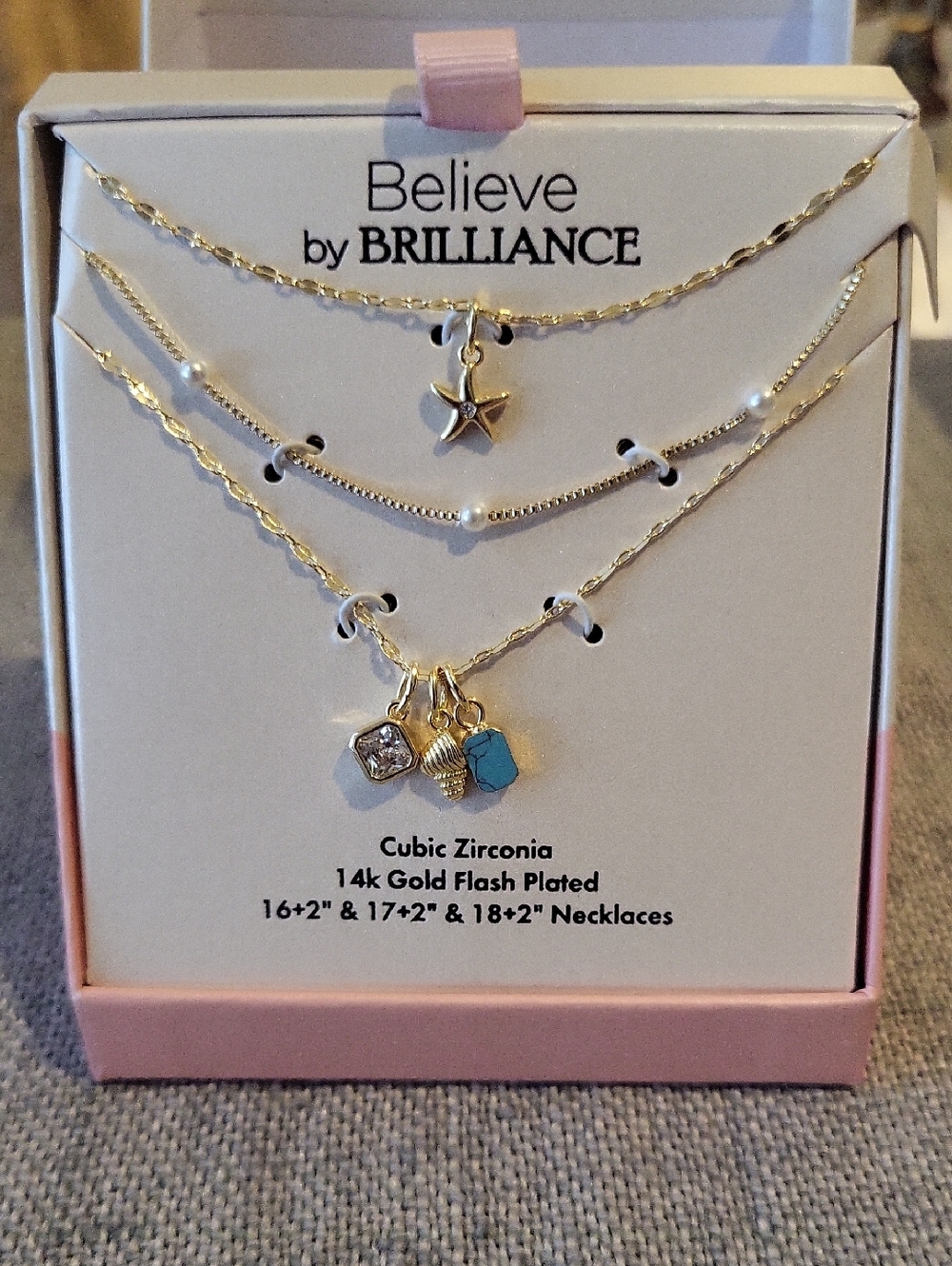 Believe by Brilliance Three-strand 14k Gold Flashplated CZ Necklace.
